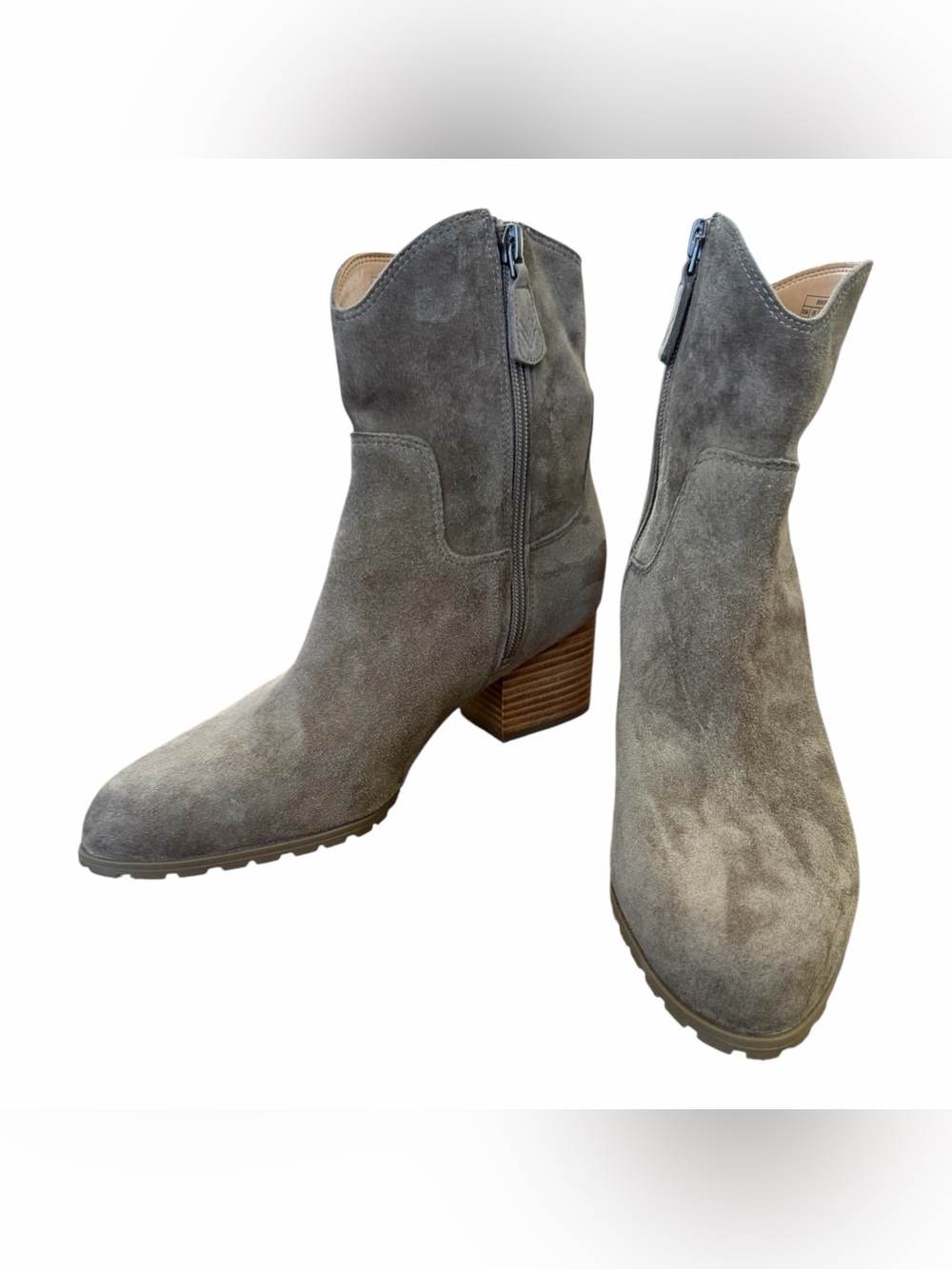 Vionic Gray Suede Stacked Heel Ankle Booties